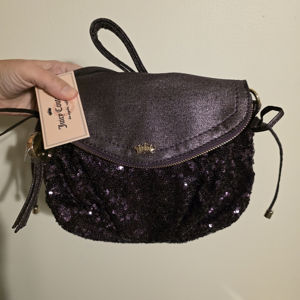 NWT JUICY COUTURE Mini Traveler Crossbody Bag Sequin Purple MRSP $69